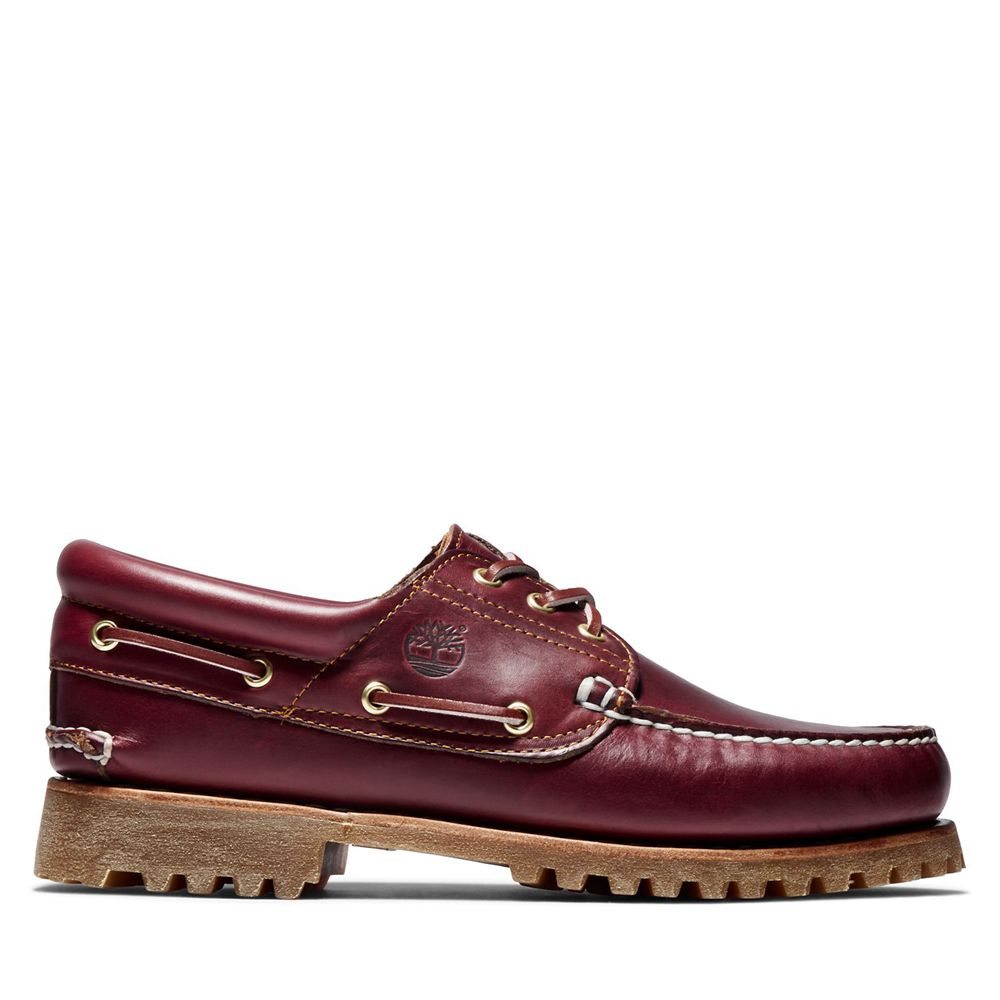 Timberland Mens Boat Shoes Icon 3-Eye Classic Handsewn Lug - Burgundy - India EL1736204